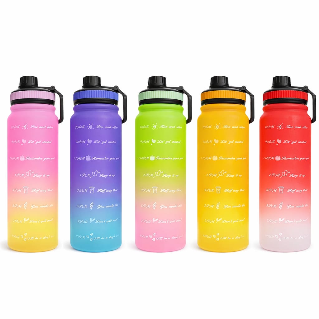 Pink and Yellow Gradient Water Bottle with Time Marker